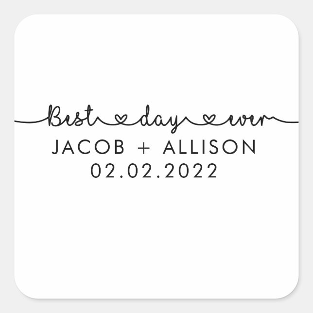 best day ever elegant chocolate wedding favour square sticker (Front)