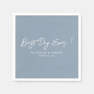 Best Day Ever! Elegant Dusty Blue Wedding Napkins