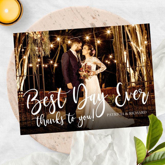 Best Day Ever Elegant Photo Wedding Thank You Postcard (Creator Uploaded)