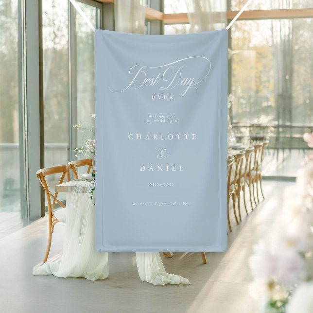 BEST DAY EVER!  Elegant,Powder Blue Wedding Banner (BEST DAY EVER! Elegant, Nlue Powder, Wedding Banner with your names and date.)