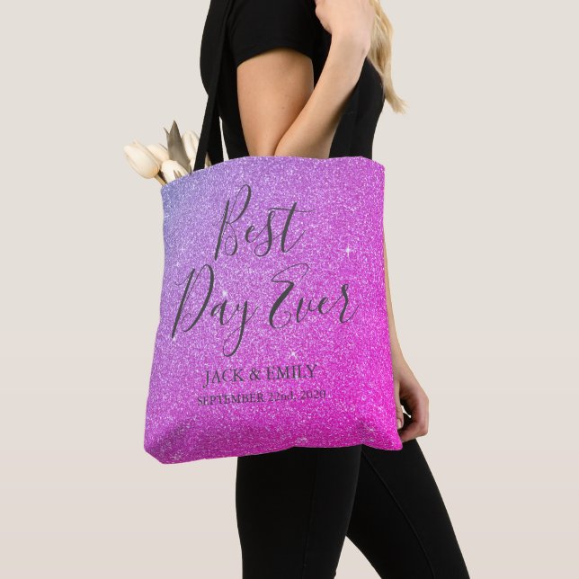 Best Day Ever Elegant Purple and Pink Tote Bag (Close Up)