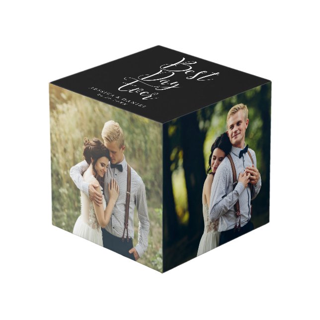"Best Day Ever" Elegant Wedding Cube (Front Angled)