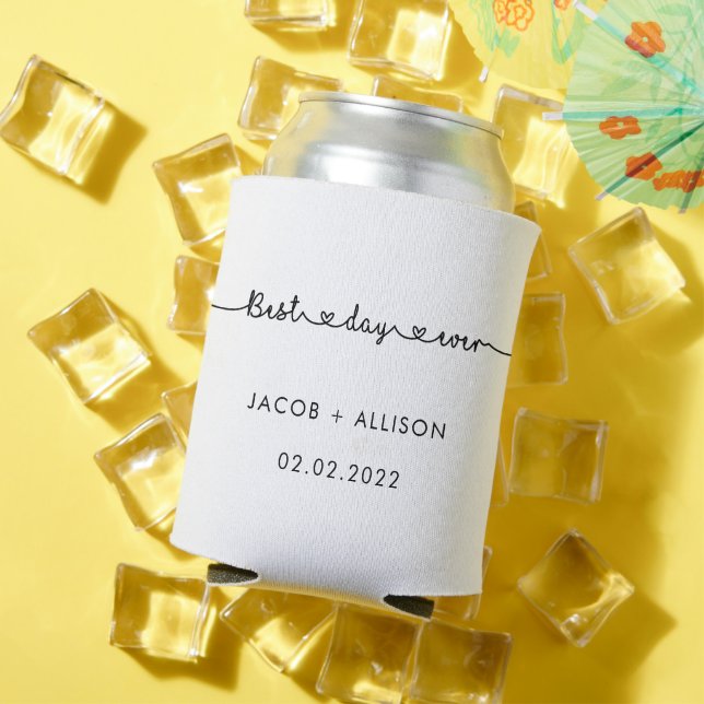 best day ever elegant  wedding favour beer cosy can cooler (In Situ Summer)