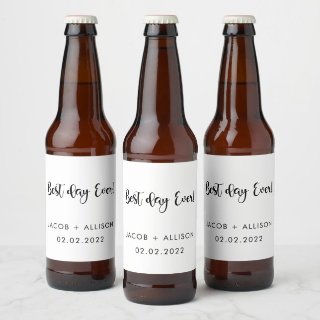 best day ever elegant wedding favour beer wine  bottle label (Bottles)