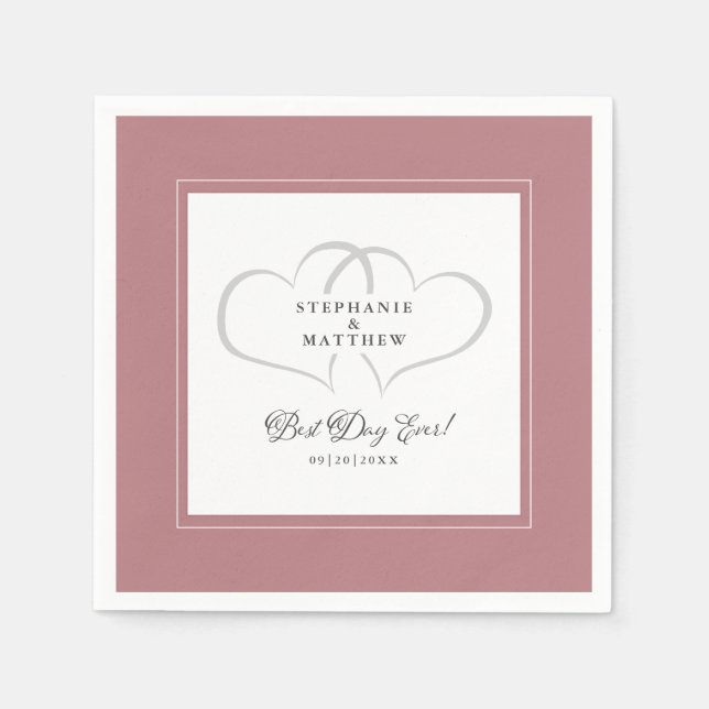 Best Day Ever Elegant Wedding Hearts Dusty Rose Napkin (Front)