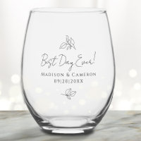 Best Day Ever Elegant Wedding Leaves Black Party