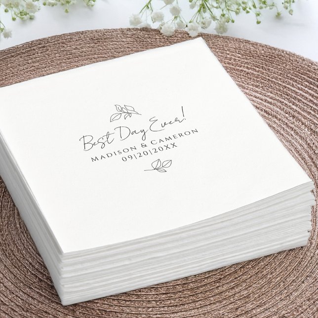 Best Day Ever Elegant Wedding Leaves Black & White Napkin (Best Day Ever Elegant Wedding Leaves Black & White Napkins)
