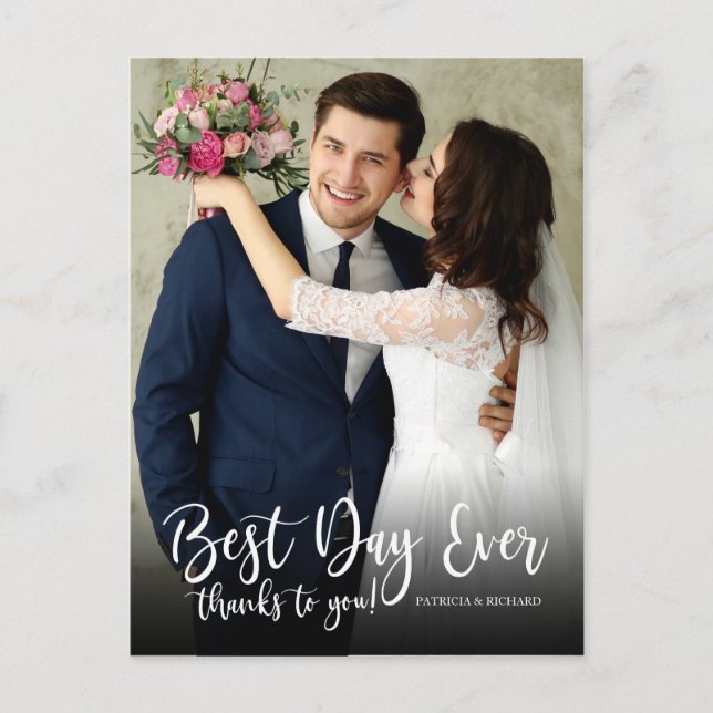 Best Day Ever Elegant Wedding Thank You Photo Postcard (Front)