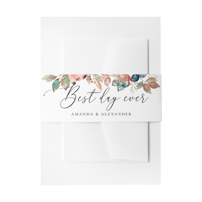 Best day ever. Fall floral blueberry wedding Invitation Belly Band (Front Example)