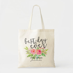 "Best Day Ever"Flower Bouquet Wedding Welcome Gift Tote Bag