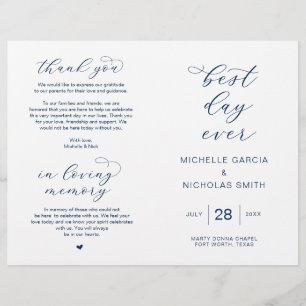 Best Day Ever, Foldable Navy Blue Wedding Programs