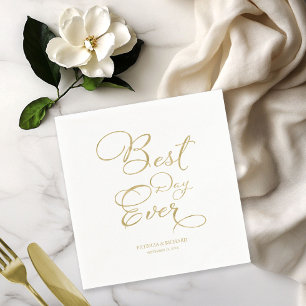 Best Day Ever Gold Faux Foil Script Wedding Napkin