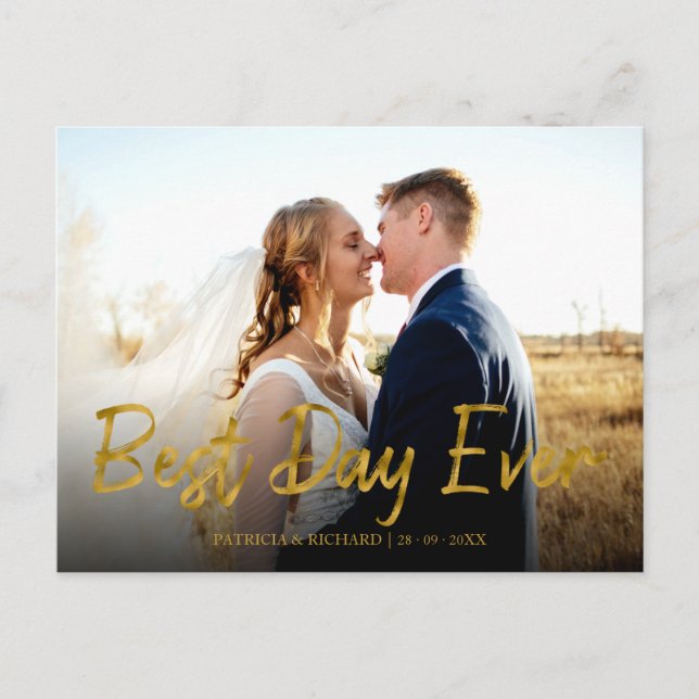 Best Day Ever Gold Foil Wedding Thank You Photo Postcard (Front)