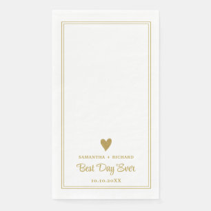 Best Day Ever Gold Heart Wedding Personalised Napkin