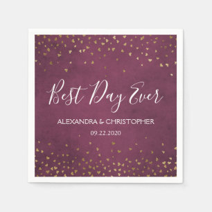 Best Day Ever Gold Hearts Confetti Wedding Napkin
