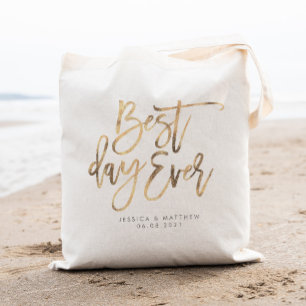 Best day ever gold Personalised Wedding Tote Bag