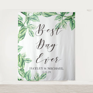 Best Day Ever Greenery Wedding Photo Backdrop Tapestry