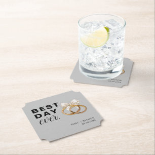 Best Day Ever Grey Wedding Reception  Paper Coaster
