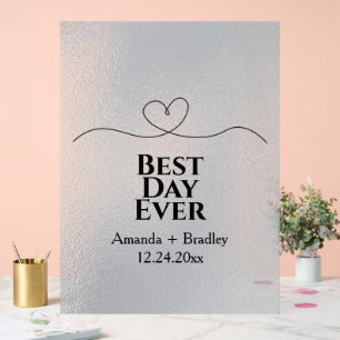 Best Day Ever Heart Glass Effect Wedding Date Acrylic Sign