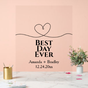 Best Day Ever Heart Minimalist Wedding Date Acrylic Sign