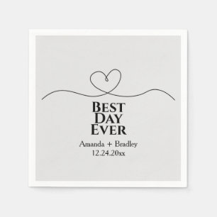 Best Day Ever Heart Minimalist Wedding Date Napkin