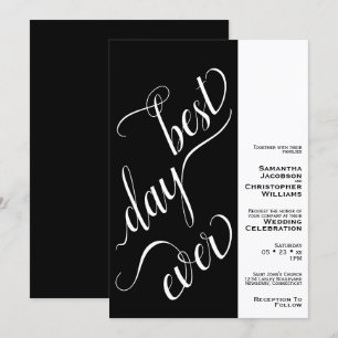 Best Day Ever Minimal 2 Pane Black Wedding Invitation
