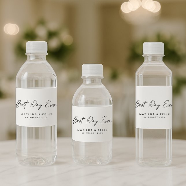 Best Day Ever Minimalist Clean Simple Wedding Day Water Bottle Label (Creator Uploaded)