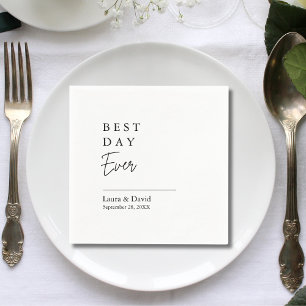 Best Day Ever Minimalist White Wedding Day Napkin