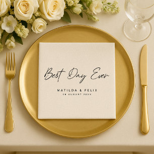 Best Day Ever Minimalist White Wedding Day Napkin