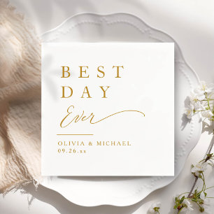 Best Day Ever Minimalist White Wedding Day Napkin