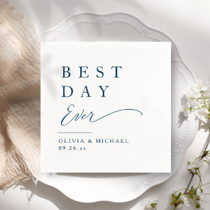 Best Day Ever Minimalist White Wedding Day Napkin