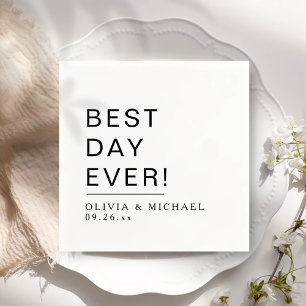 Best Day Ever Minimalist White Wedding Day Napkin