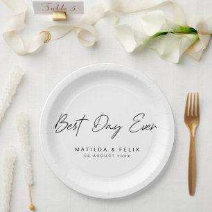 Best Day Ever Minimalist White Wedding Day Paper Plate
