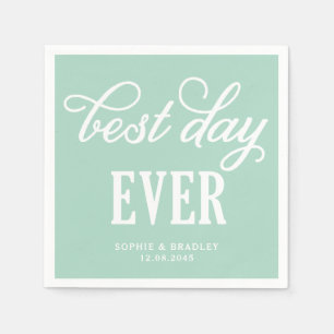 Best Day Ever Mint Modern Calligraphy Wedding Napkin