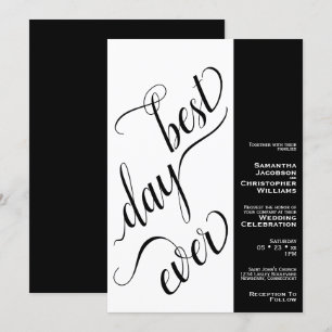 Best Day Ever Modern 2 Pane Black & White Wedding Invitation