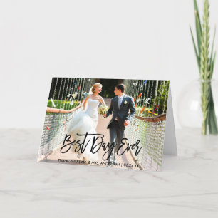 Best Day Ever Modern Brush Script Wedding Fold Thank You Card