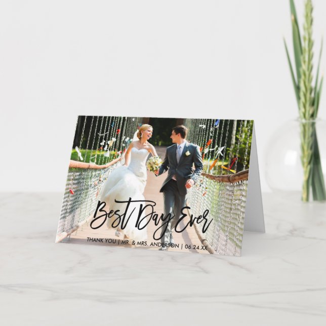 Best Day Ever Modern Brush Script Wedding Fold Thank You Card (Front)