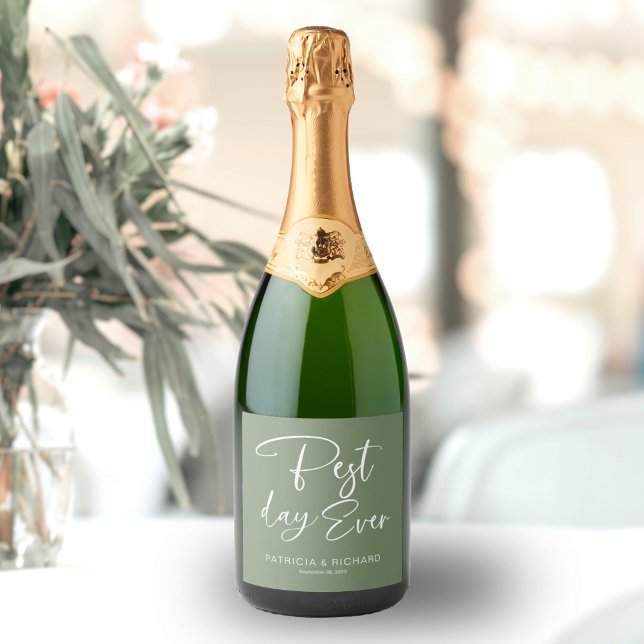 Best Day Ever Modern Calligraphy Wedding  Sparkling Wine Label (Creator Uploaded)