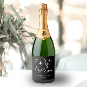Best Day Ever Modern Calligraphy Wedding Sparkling Wine Label