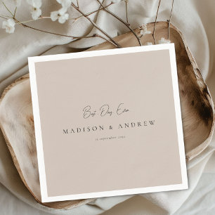 BEST DAY EVER! Modern Minimal Light Brown Wedding Napkin