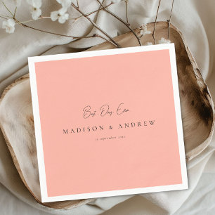 BEST DAY EVER! Modern Minimal Peach Coral Wedding Napkin
