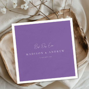 BEST DAY EVER! Modern Minimal Purple Wedding Napkin