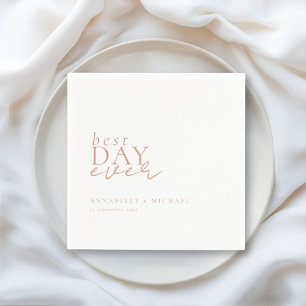 BEST DAY EVER! Modern, Minimal, White, Wedding Napkin