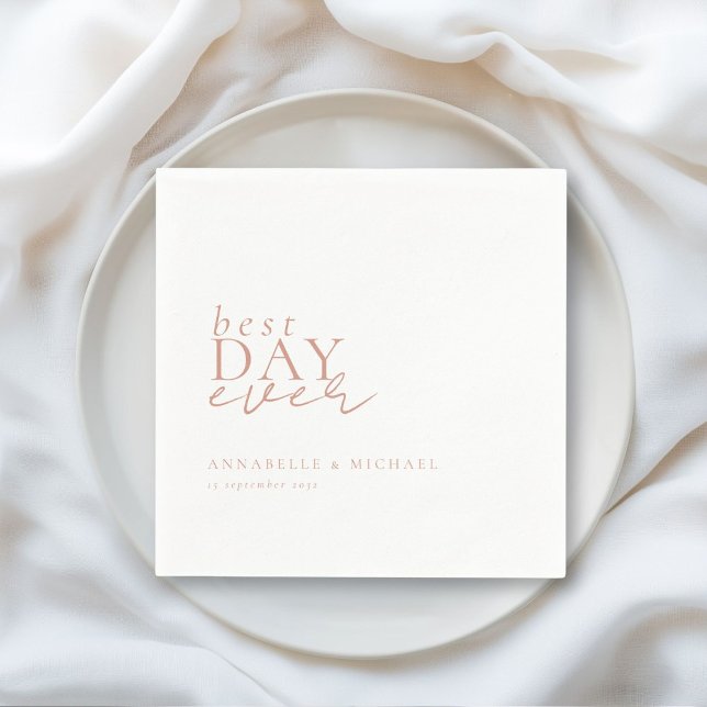 BEST DAY EVER! Modern, Minimal, White, Wedding Napkin (BEST DAY EVER! Modern, Minimal, White, Wedding Napkins with your name and date.)