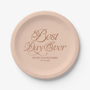 Best Day Ever Modern Minimalist Wedding Peach Paper Plate