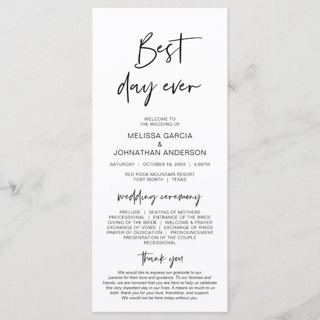 Best day ever, Modern Minimalist Wedding Program Programme (Front)