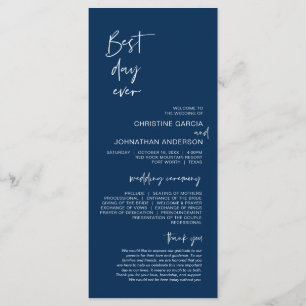 Best day ever, Modern Navy Blue Wedding Program Programme