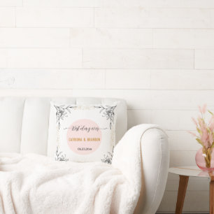 Best Day Ever Modern Pink Black Flower Gold Dots Cushion