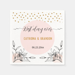 Best Day Ever Modern Pink Black Flower Gold Dots Napkin