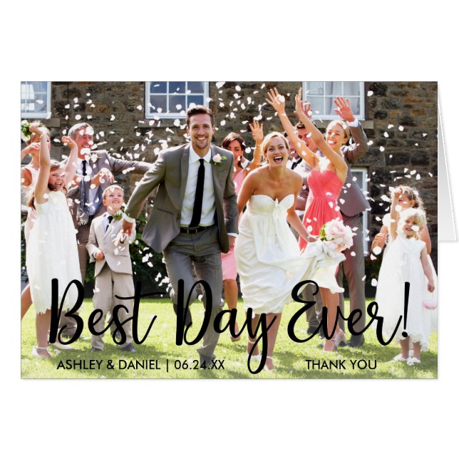 Best Day Ever Modern Wedding Thank You Fold Card (Front Horizontal)